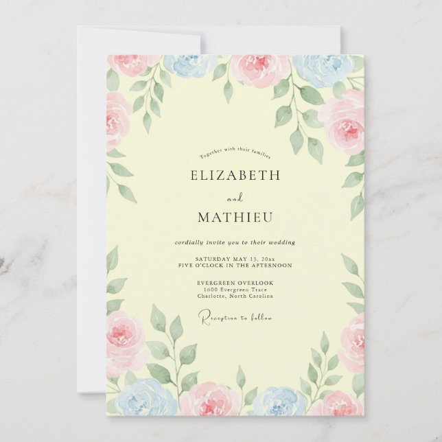 Butter Yellow Petal Wedding Invitation (Front)