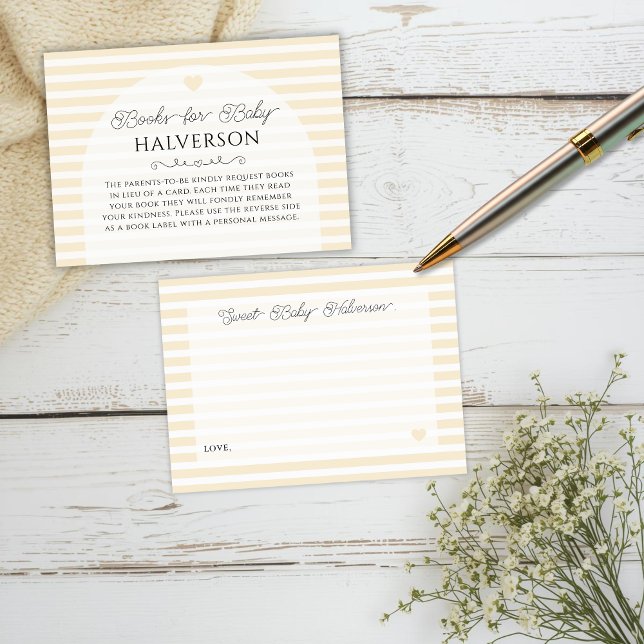 Butter Yellow Plaid Baby Shower Book Request Enclosure Card (butter yellow and white pastel baby shower books for baby book request card set on white surface)