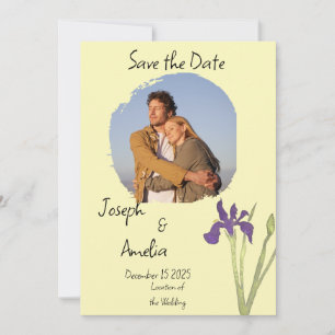 Butter Yellow Purple & Gold Photo Wedding  Invitation