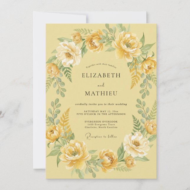 Butter Yellow Ranunculus Grey Eucalyptus Wedding Invitation (Front)