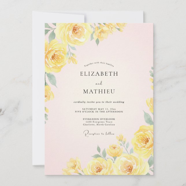 Butter Yellow Ranunculus Muted Eucalyptus Wedding Invitation (Front)