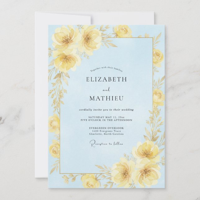 Butter Yellow Ranunculus Sage Wedding Invitation (Front)