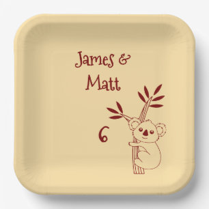 Butter Yellow & Red Australian Animals Birthday Paper Plate