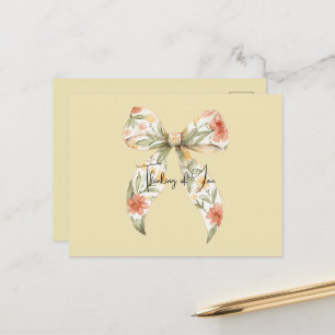 Butter Yellow Red Floral Bow Postcard