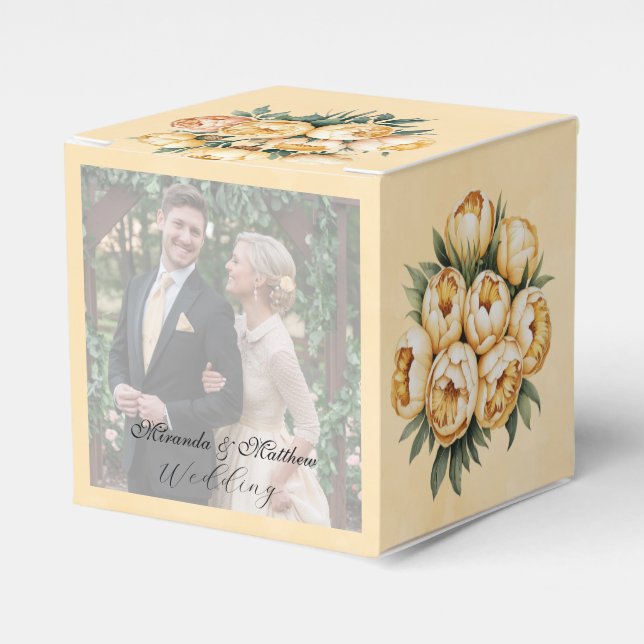 Butter-Yellow Rose Bouquet Wedding Photo Favour Box (Front Side)