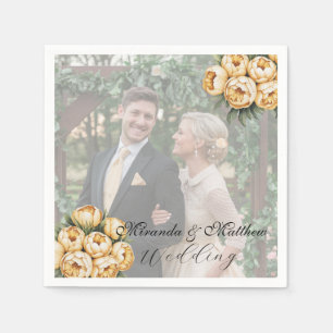 Butter-Yellow Rose Bouquet Wedding Photo Napkin