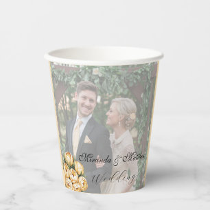 Butter-Yellow Rose Bouquet Wedding Photo Paper Cups