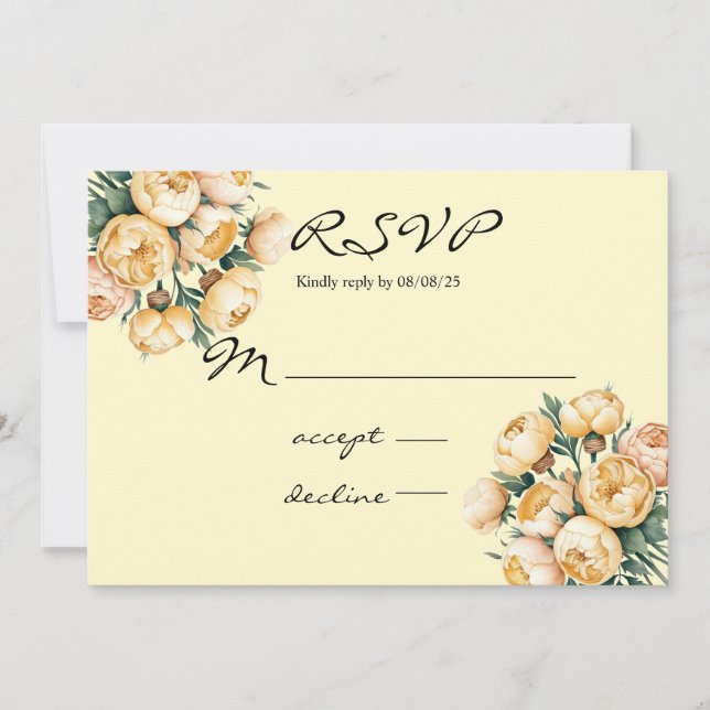 Butter-Yellow Rose Bouquet Wedding RSVP Card (Front)