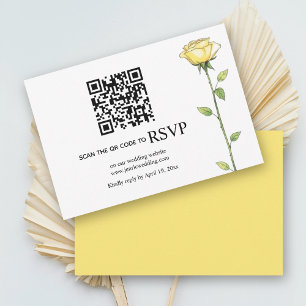 Butter yellow rose flowers QR code floral wedding RSVP Card