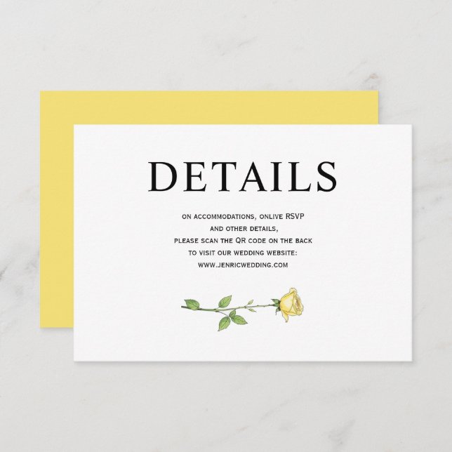Butter yellow rose flowers QR wedding details  Enclosure Card (Front/Back)