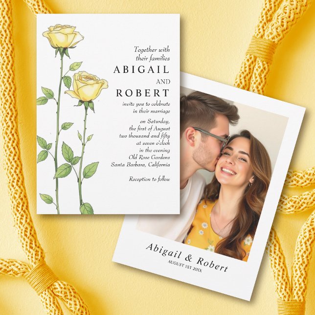 Butter yellow rose flowers romantic floral wedding invitation (Creator Uploaded)