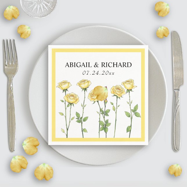 Butter yellow rose flowers romantic floral wedding napkin (Creator Uploaded)