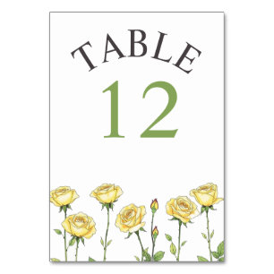 Butter yellow rose flowers romantic floral wedding table number