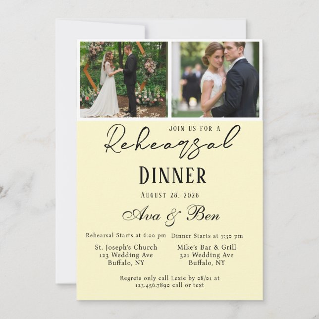 Butter-yellow Rose Wedding Photo Rehearsal Dinner Invitation (Front)