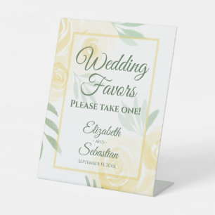 Butter Yellow & Sage Boho Roses Wedding Favours Pedestal Sign