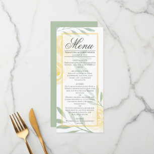 Butter Yellow & Sage Watercolor Roses Boho Wedding Menu