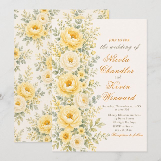 Butter Yellow & Sage Wedding Invitation (Front/Back)