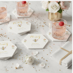Butter Yellow She Found Her Honey Bee Bridal Party Paper Coaster