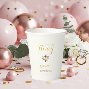 Butter Yellow She Found Her Honey Bee Bridal Party Paper Cups
