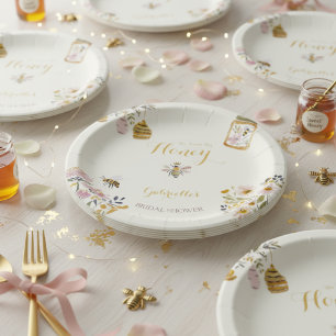 Butter Yellow She Found Her Honey Bee Bridal Party Paper Plate