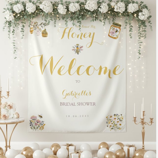 Butter Yellow She Found Her Honey Bee Bridal Party Tapestry (Creator Uploaded)
