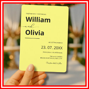Butter Yellow Simple Elegant Minimalist Wedding  Invitation