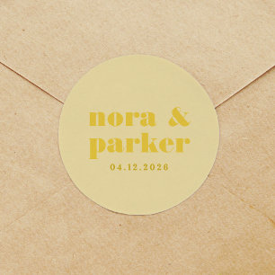 Butter Yellow Simple Monogram Wedding Classic Round Sticker