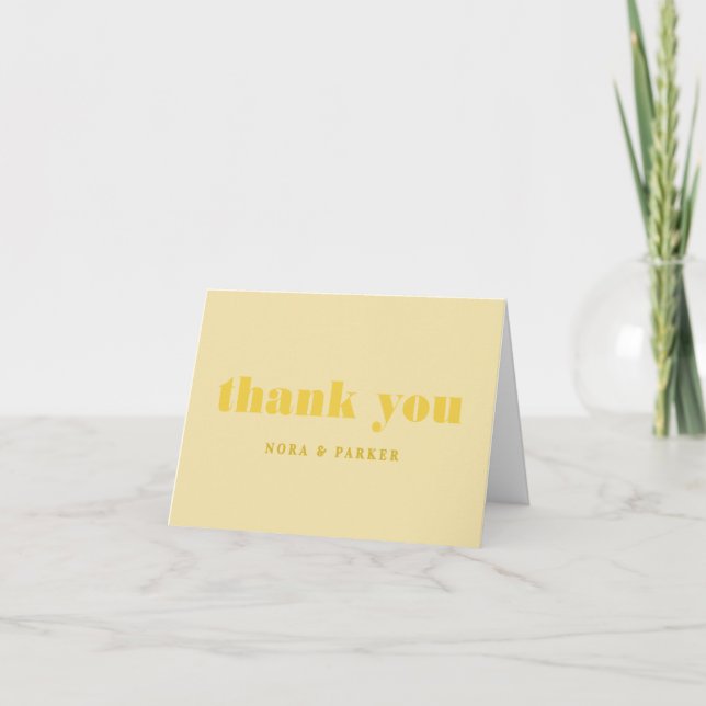Butter Yellow Simple Monogram Wedding Thank You Card (Front)