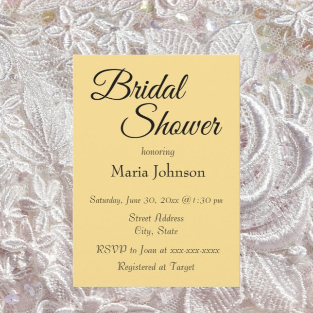 Butter Yellow Simple Style Wedding Bridal Shower Invitation (In Situ Wedding)