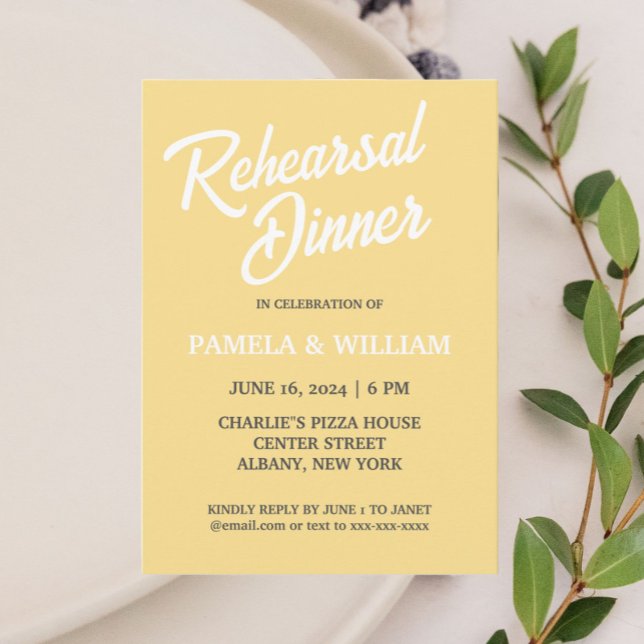 Butter Yellow Simple Style Wedding Rehearsal Invitation (In Situ Wedding)