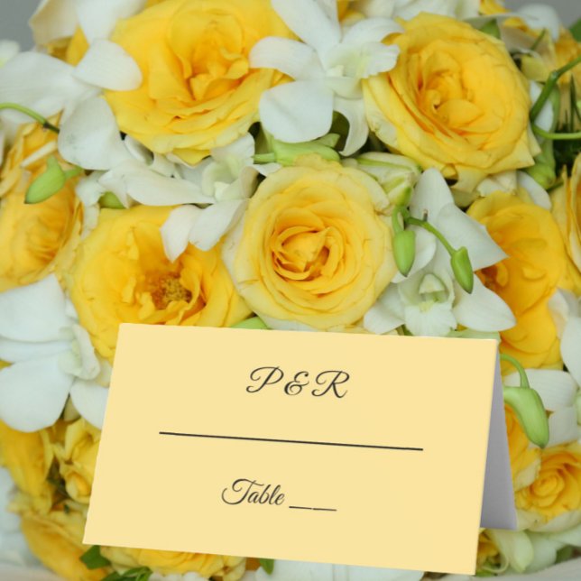 Butter Yellow Simple Stylised Script Wedding Place Card (In Situ Wedding)