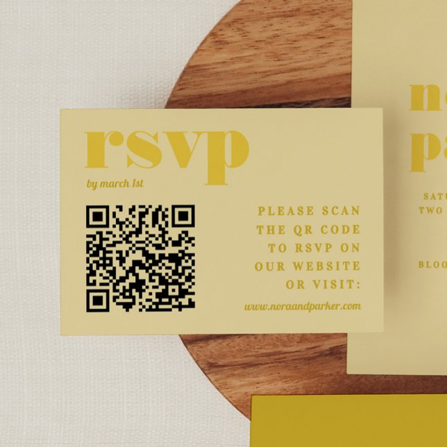 Butter Yellow Simple Wedding QR Code RSVP Enclosure Card (Butter Yellow Simple Wedding QR Code RSVP Enclosure Card)