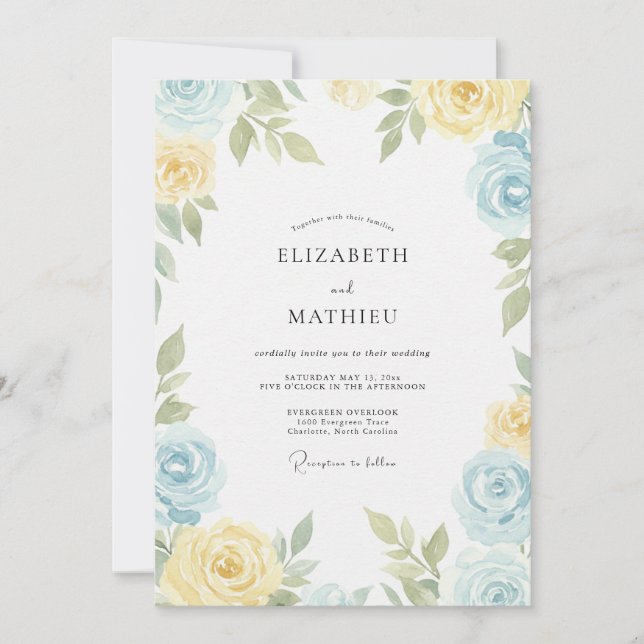 Butter Yellow Sky Ranunculus Eucalyptus Wedding Invitation (Front)