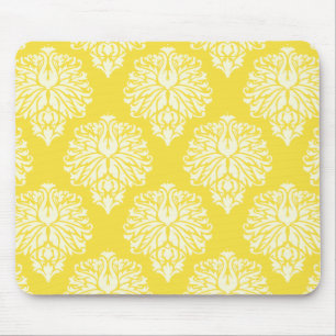 Butter Yellow Southern Cottage Damask Mouse Pad