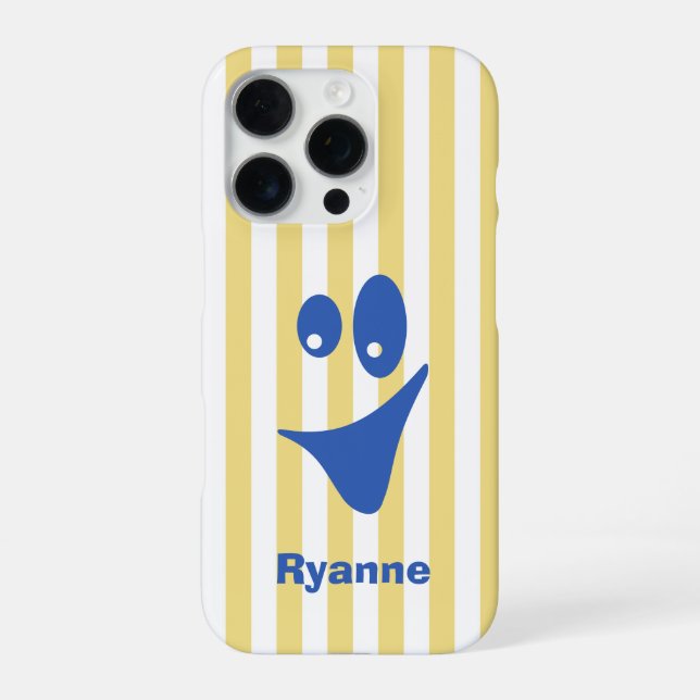 Butter Yellow Stripe Blue Quirky Smile iPhone Case (Back)