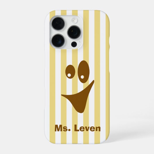 Butter Yellow Stripe Brown Quirky Smile iPhone Case (Back)