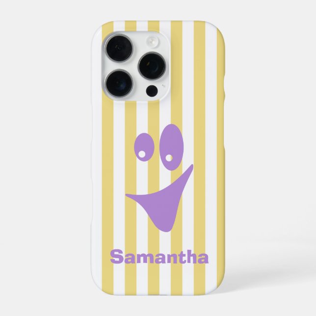 Butter Yellow Stripe Lavender Quirky Smile iPhone Case (Back)