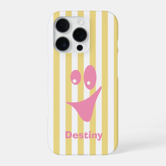 Butter Yellow Stripe Pink Quirky Smile iPhone Case (Back)