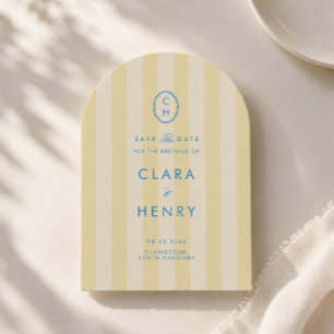 Butter Yellow Striped Coastal Save the Date Invitation