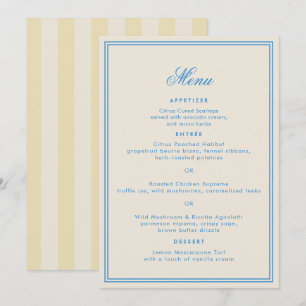 Butter Yellow Striped Coastal Wedding Menu Card