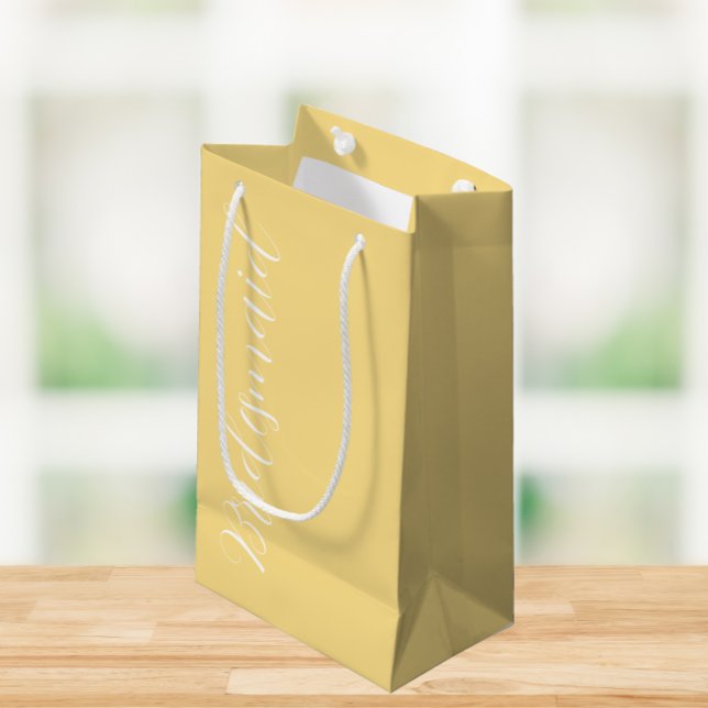 Butter Yellow Stylised Script Wedding Bridesmaid Small Gift Bag (In Situ)