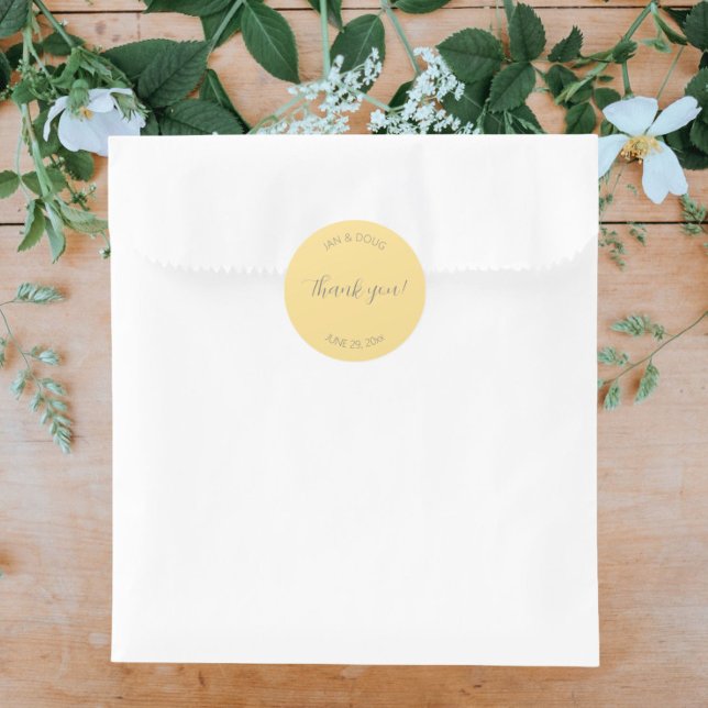 Butter Yellow Stylised Wedding Thank You Classic Round Sticker (In Situ Wedding)