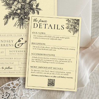Butter Yellow Vintage Floral Wedding Details Enclosure Card