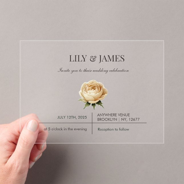 Butter Yellow Watercolor Floral Classic Elegant    Acrylic Invitations (Insitu (Handheld))