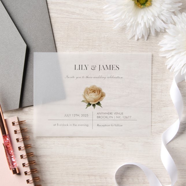 Butter Yellow Watercolor Floral Classic Elegant    Vellum Invitations (Wedding)