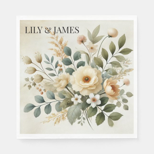 Butter Yellow Watercolor Floral Elegant Modern  Napkin (Front)