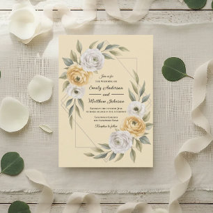 Butter Yellow Watercolor Floral Geometric Wedding Invitation