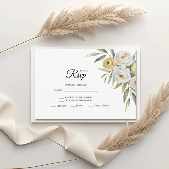 Butter Yellow Watercolor Floral Wedding RSVP Cards (Creator Uploaded)