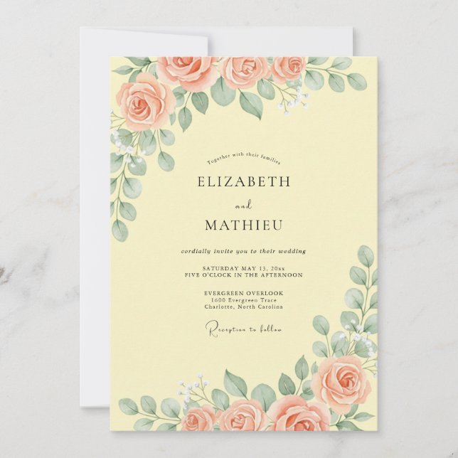 Butter Yellow Watercolor Wedding Invitation (Front)