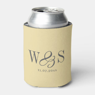 Butter Yellow Wedding Couples Initials Can Cooler